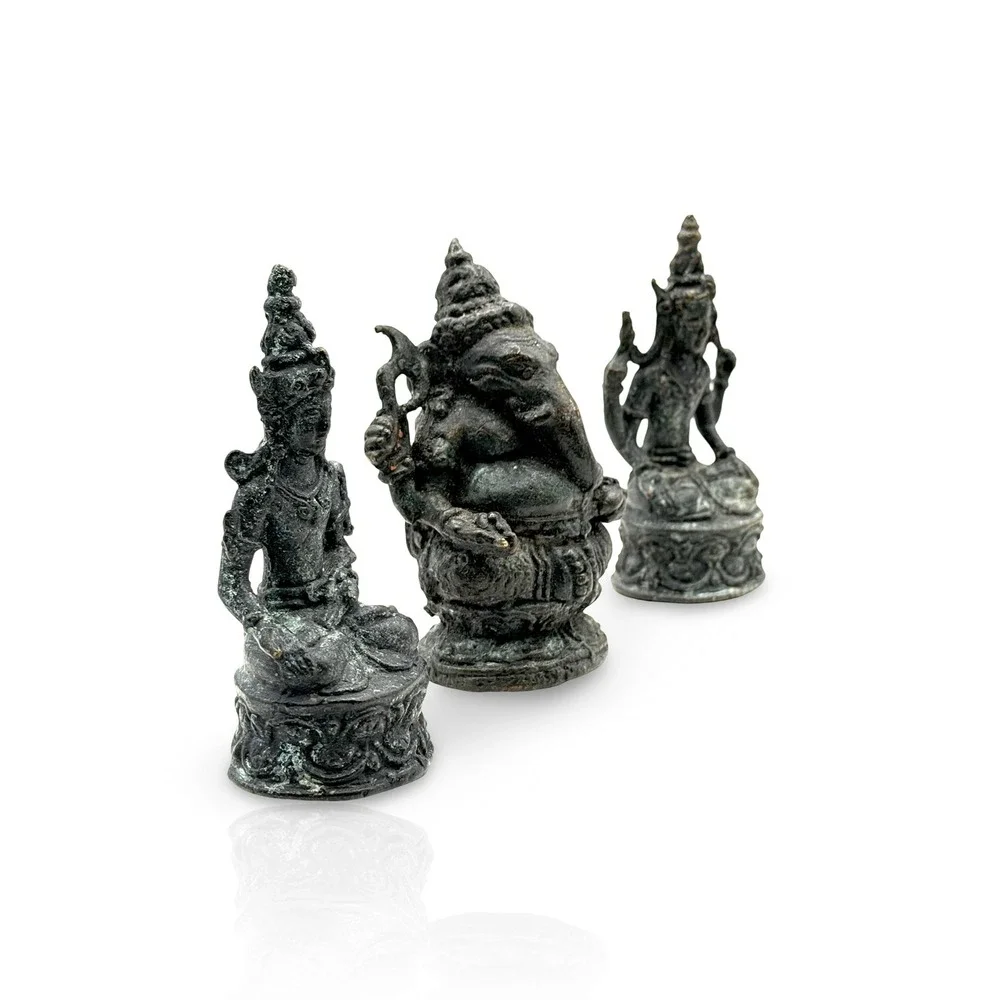 Vintage Thai Bronze Ganesha Vishnu Deity Statue Set 4" Sacred Altar Thailand - Picture 7 of 10